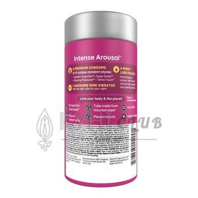 Подарочный набор ONE Intense Arousal, в комплекте 6 презервативов, 6 саше с лубрикантом, виброкольцо 109850 фото