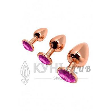 Металлическая анальная пробка Wooomy Tralalo Rose Gold Metal Plug Magenta S диаметр 2,8см, длина 7см 105413 фото