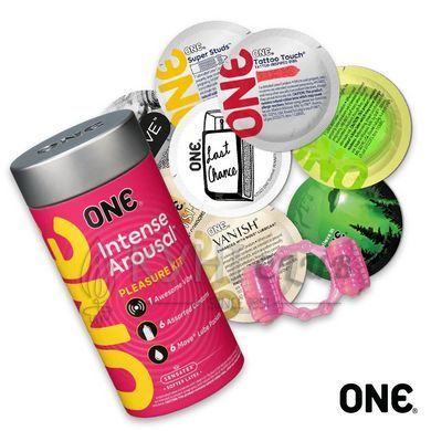 Подарочный набор ONE Intense Arousal, в комплекте 6 презервативов, 6 саше с лубрикантом, виброкольцо 109850 фото