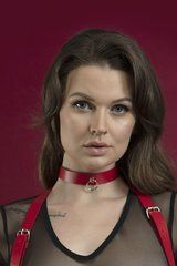 Чокер з кільцем для повідця Feral Feelings - Choker червоний, натуральна шкіра 108693 фото