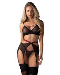 Комплект Obsessive Novenes 3-pcs set, M/L, прозрачный лиф на косточках, стринги, пояс 109672 фото