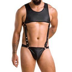 Чоловіче шкіряне боді Passion 056 ADAM L/XL Black, заклепки 105607 фото