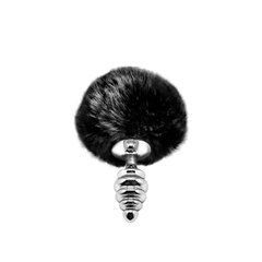 Металева анальна пробка Кролячий хвостик Alive Fluffy Twist Plug S Black, діаметр 2,9 см 103945 фото
