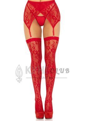 Комплект Leg Avenue Lace thigh highs & garterbelt, One Size, червоний, панчохи та пояс з пажами 110092 фото