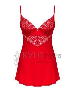 Пеньюар Obsessive Ingridia chemise & thong M/L, червоний, сорочка, стрінги 107058 фото