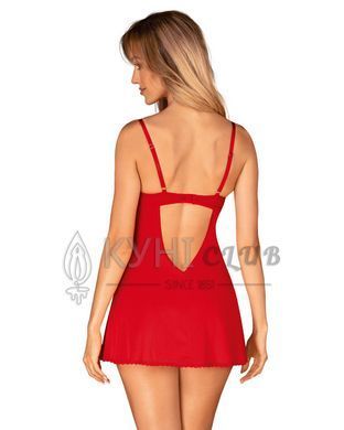 Пеньюар Obsessive Ingridia chemise & thong M/L, червоний, сорочка, стрінги 107058 фото