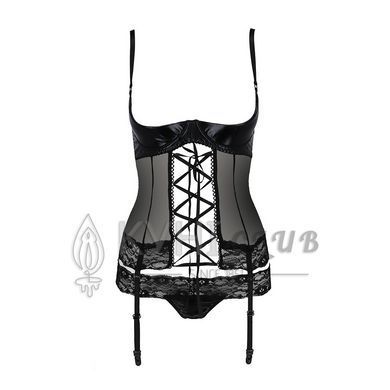 Корсет с открытой грудью NORTH CORSET black L/XL - Passion Exclusive, пажи, трусики, шнуровка 101190 фото