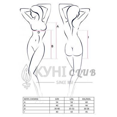 Сорочка бебі-дол Passion BERYL CHEMISE L/XL, black, трусики, напівпрозора, стрічка під груди 101440 фото