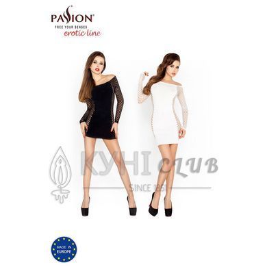 Бодістокінг Passion BS025 white, сукня-сітка, спущене плече, довгий рукав 101483 фото