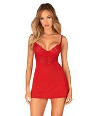 Пеньюар Obsessive Ingridia chemise & thong XL/2XL, червоний, сорочка, стрінги 107059 фото