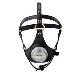Маска-збруя для мінету LOCKINK SEVANDA Blowjob Head Harness, чорна, з м&rsquo;якою вставкою у вигляді губ 110070 фото