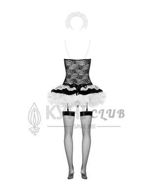Эротический костюм горничной с юбкой Obsessive Housemaid 5 pcs costume S/M, black, топ, юбка, стринг 105687 фото
