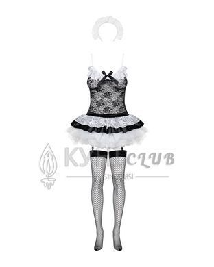 Эротический костюм горничной с юбкой Obsessive Housemaid 5 pcs costume S/M, black, топ, юбка, стринг 105687 фото