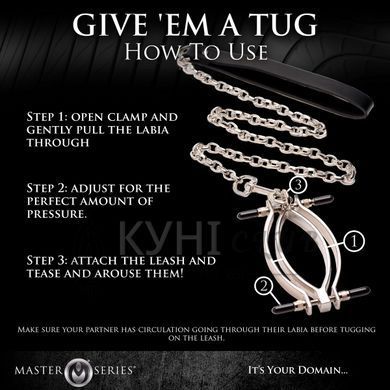 Затискач для статевих губ Master Series: Pussy Tugger Adjustable Vagina Clamp with Chain 106809 фото