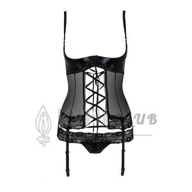 Корсет с открытой грудью NORTH CORSET black S/M - Passion Exclusive, пажи, трусики, шнуровка 101190 фото