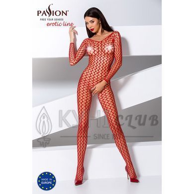 Бодистокинг Passion BS068 red, комбинезон, крупная сетка, длинный рукав 102579 фото