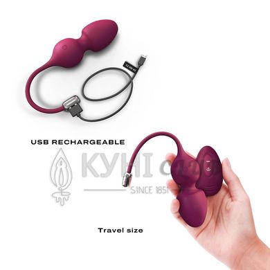 Вагінальні кульки Dorcel LOVE BALLS PLUM, вібрації та рухи внутрішньої кульки, пульт ДК 105332 фото