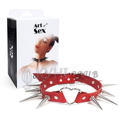 Чокер серце з великими шипами, із натуральної шкіри Art of Sex - Crystal, колір Червоний 105073 фото