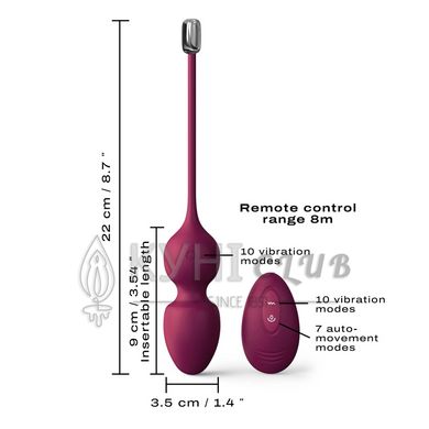 Вагінальні кульки Dorcel LOVE BALLS PLUM, вібрації та рухи внутрішньої кульки, пульт ДК 105332 фото