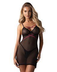 Пеньюар Obsessive Novenes chemise & thong, XS/S, облегающий, прозрачный, со стрепами, стринги в комп 109674 фото