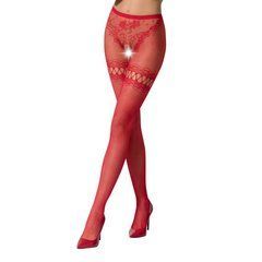 Сітчасті колготки з відкритим доступом Passion S015 One Size, Red, імітація панчіх і трусиків 100798 фото
