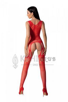 Бодістокінг з плетінням на грудях Passion BS099 One Size, red, відкритий доступ, імітація підв&rsquo;язок 106956 фото