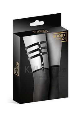 Гартер на ногу Bijoux Pour Toi - 3 THONGS Black, сексуальна підв'язка, екошкіра 100917 фото
