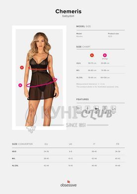 Еротичний комплект Obsessive Chemeris babydoll & thong XS/S, пеньюар та стрінги 107769 фото
