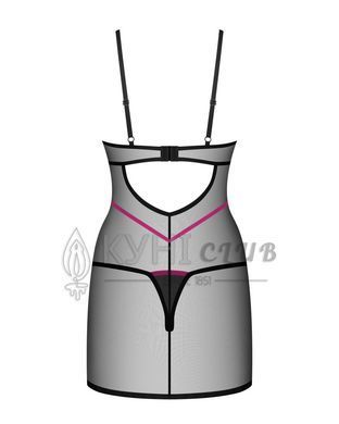 Пеньюар Obsessive Novenes chemise & thong, XS/S, облегающий, прозрачный, со стрепами, стринги в комп 109674 фото