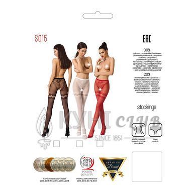 Сітчасті колготки з відкритим доступом Passion S015 One Size, Red, імітація панчіх і трусиків 100798 фото