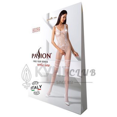 Бодістокінг Passion BS069 white, комбінезон, імітація панчох і боді 102580 фото
