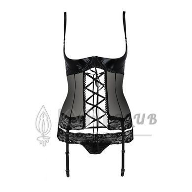Корсет з відкритими грудьми Passion Exclusive NORTH CORSET XXL/XXXL, black, пажі, трусики, шнурівка 101191 фото