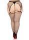 Чулки Leg Avenue Stokings with O-ring Attached Garter Belt, 1X/2X, черные, в сетку, имитация пояса 110094 фото 2