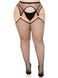 Чулки Leg Avenue Stokings with O-ring Attached Garter Belt, 1X/2X, черные, в сетку, имитация пояса 110094 фото 1