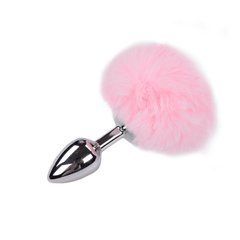 Металева анальна пробка Кролячий хвостик Alive Fluffy Plug S Pink, діаметр 2,8 см 104292 фото
