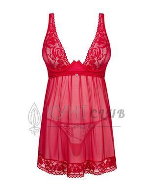 Прозрачная сорочка бэби-долл Obsessive Lacelove babydoll & thong M/L Red, кружево, стринги 106649 фото