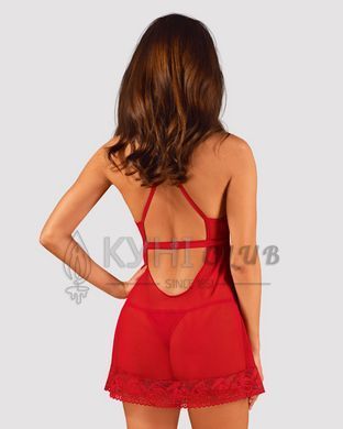 Прозрачная сорочка бэби-долл Obsessive Lacelove babydoll & thong M/L Red, кружево, стринги 106649 фото