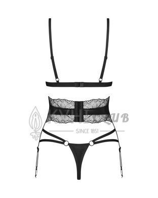Комплект Obsessive Lobellis 3-pcs set, M/L, черный, лиф с мягкой чашкой, стринги, пояс для чулок 109973 фото
