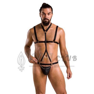 Комплект чоловічої білизни зі стреп Passion 039 SET ANDREW L/XL Black, стринги, шлейки 105565 фото
