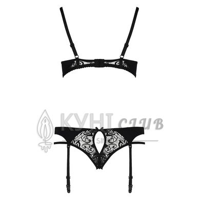 Комплект білизни Passion PAULINE SET L/XL, black, стрепи, ліф, стрінги і пояс для панчох 109518 фото