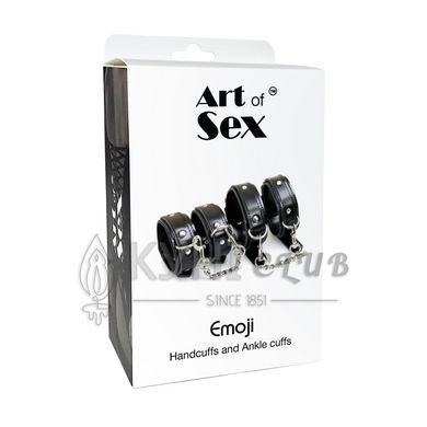 Набор BDSM Art of Sex - Emoji, наручники и поножи, экокожа, черный 107649 фото