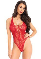 Мереживне боді Leg Avenue Floral lace thong teddy Red, шнурівка на грудях, one size 105978 фото