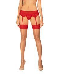 Панчохи Obsessive Ingridia stockings XS/S, бежеві з червоною резинкою 107061 фото