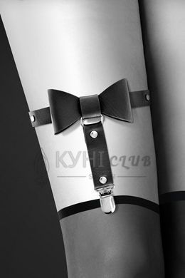Гартер на ногу Bijoux Pour Toi - WITH BOW Black, сексуальна підв'язка з бантиком, екошкіра 100918 фото