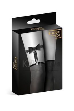 Гартер на ногу Bijoux Pour Toi - WITH BOW Black, сексуальна підв'язка з бантиком, екошкіра 100918 фото
