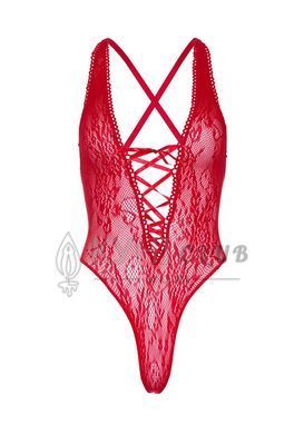 Мереживне боді Leg Avenue Floral lace thong teddy Red, шнурівка на грудях, one size 105978 фото
