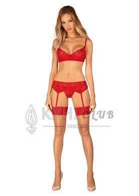 Чулки Obsessive Ingridia stockings XS/S, бежевые с красной резинкой 107061 фото