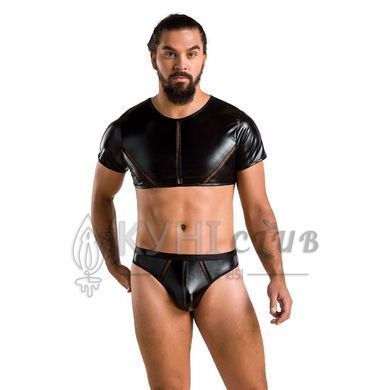 Комплект чоловічої білизни під латекс Passion 057 SET PETER L/XL Black, кроп-топ, стринги 105610 фото