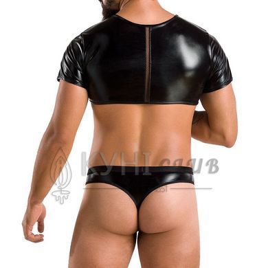 Комплект чоловічої білизни під латекс Passion 057 SET PETER L/XL Black, кроп-топ, стринги 105610 фото