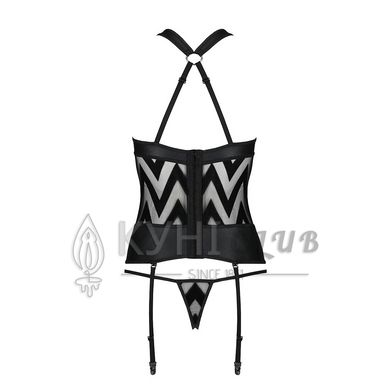 Сітчастий комплект з візерунком Passion HIMA CORSET L/XL black корсет з халтером, підв'язки, трусики 102935 фото